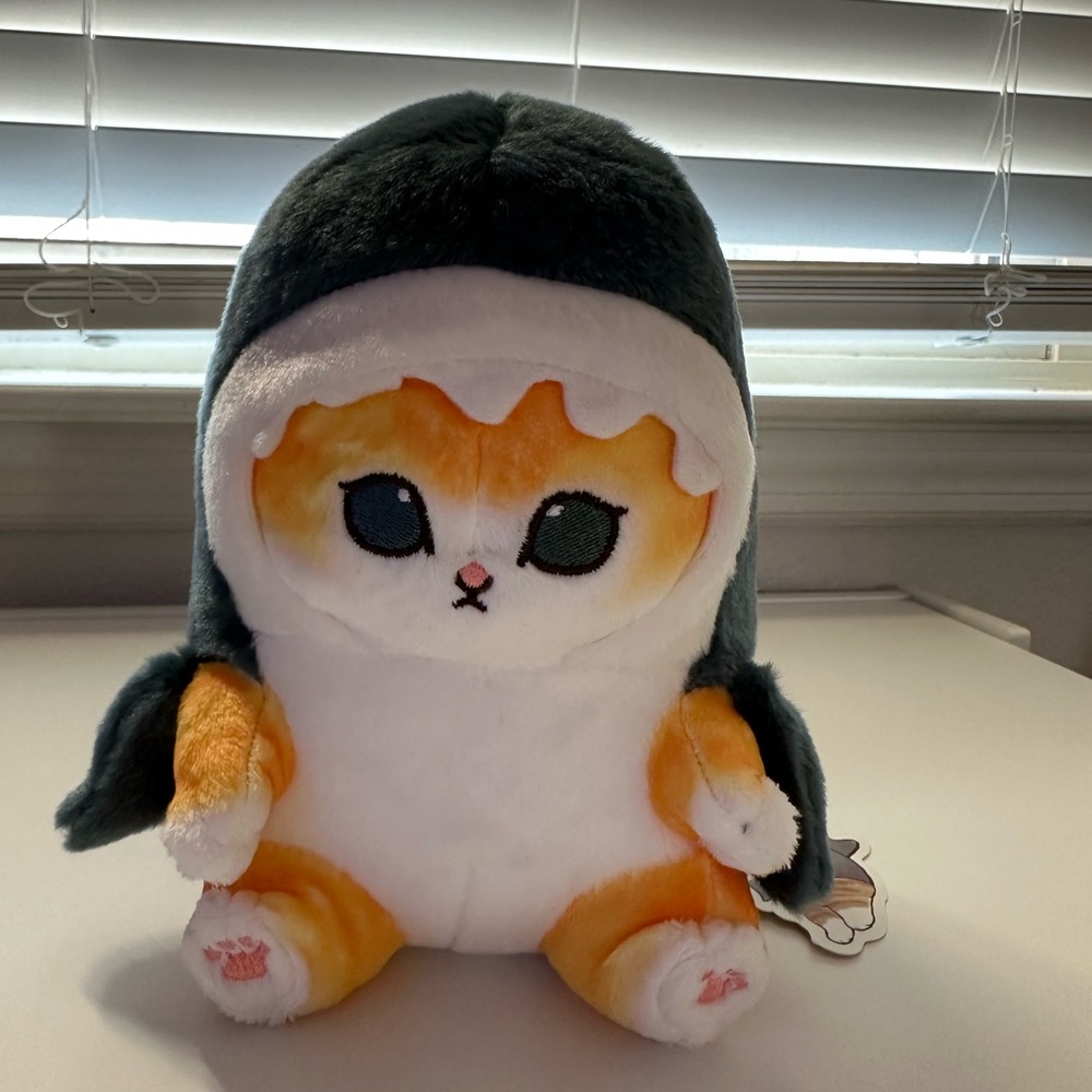 Adorable Cat Plush Toy with shark hoodie